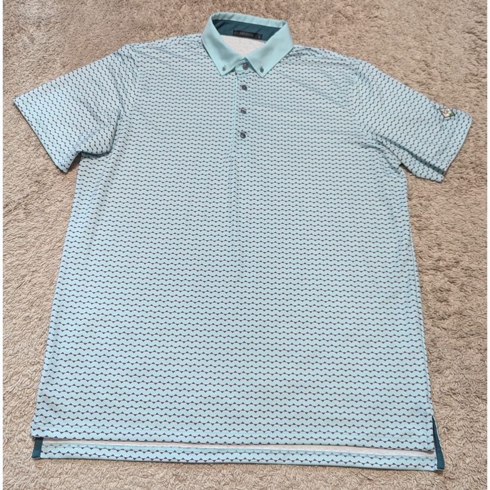 Greyson Jaws Golf Polo Mens Sz L Embroidered Ostrich Logo Blue‎ Pink Performance